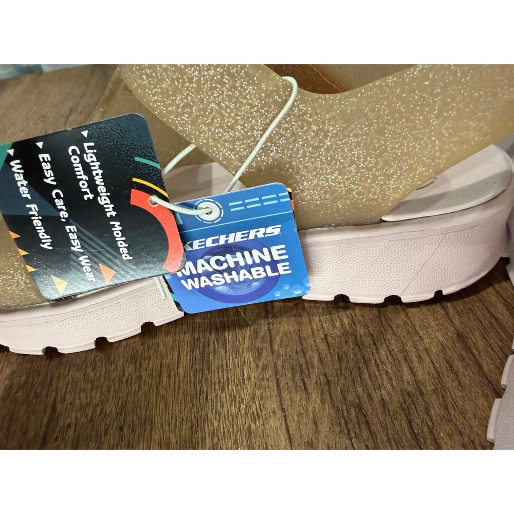 Skechers Foamies Glitter Jelly Sandals‎ Platform Women Size 7 Gold Pink Washable - Picture 9 of 12